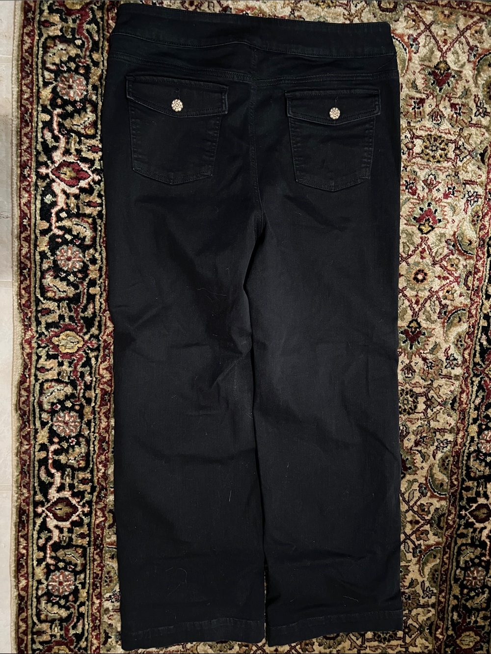 Chico's Embellished Black Pull-On Wide Leg Jeans Size 12 R Chico Size 2 - Picture 5 of 7